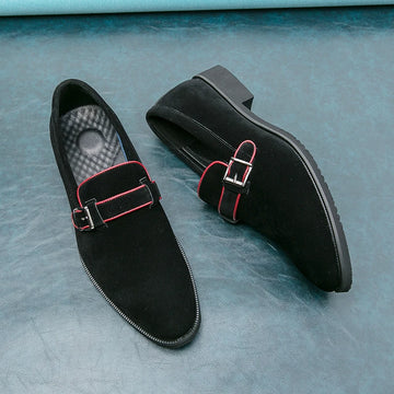 Xajzpa 2025 British style simple business dress shoes men's leather frosted flip fur loafers slip-on pointy peas casual shoes